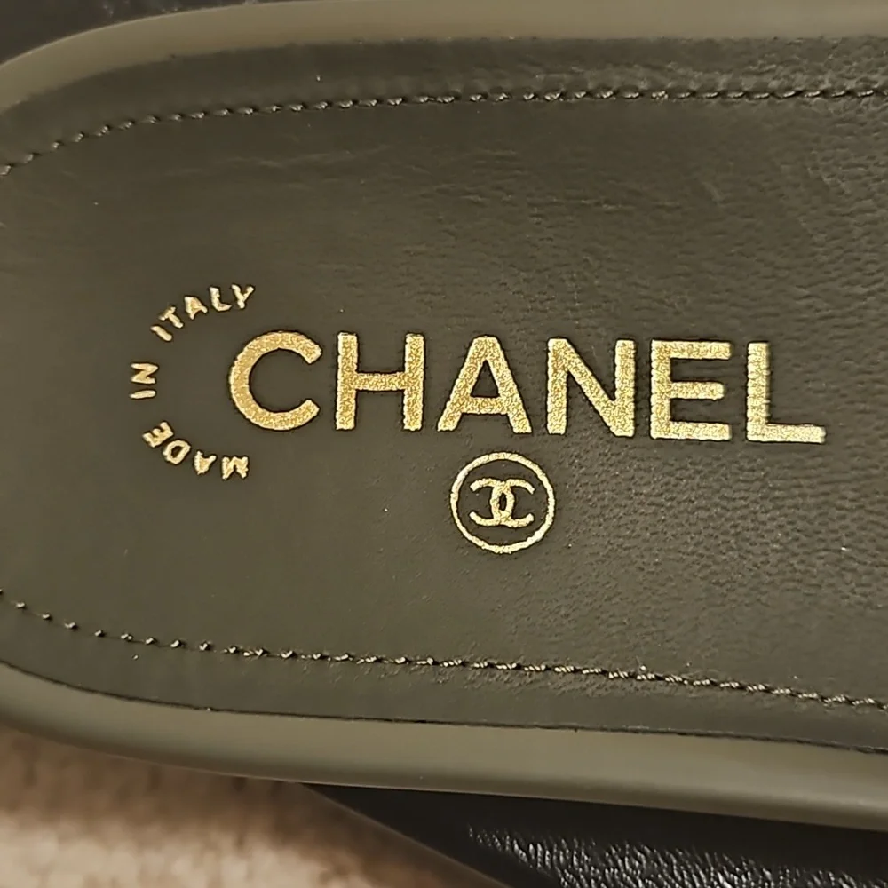 🛑CHANEL Lambskin Canvas Chain Sandals - Picture 6 of 8